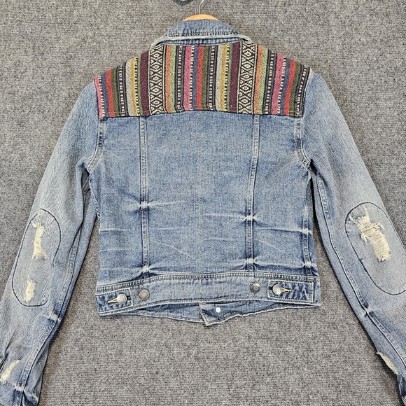 Free People Womens Size 2 Trucker Denim Patchwork Jacket We The Free Hippie Boho - Picture 7 of 16